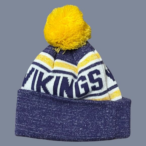 Unisex MN Vikings New Era Purple Heathered Cuffed Knit Pom Hat - Picture 2 of 2